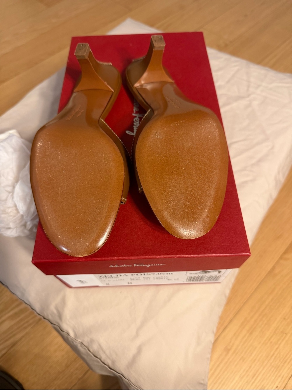 Salvatore Ferragamo Tan Brown Leather Slide Mules with Gold Buckle - Picture 3 of 4